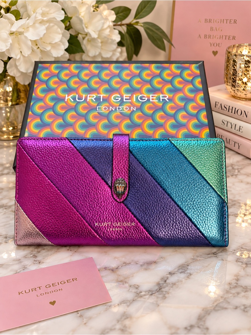 Kurt Geiger London Rainbow Metallic  Wallet w/Box